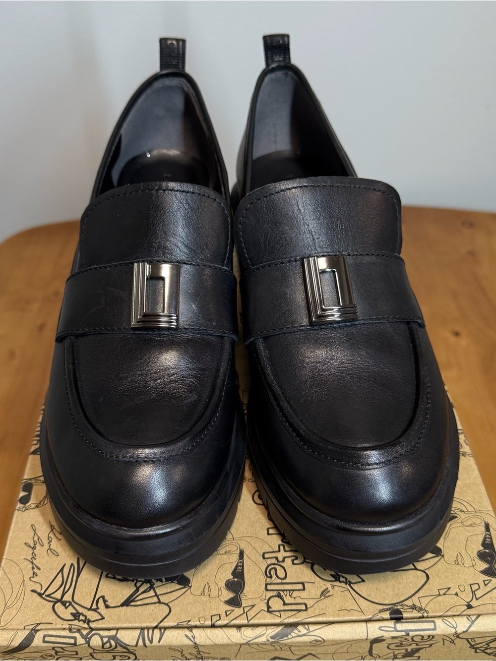 Karl Lagerfeld Black Leather Loafers